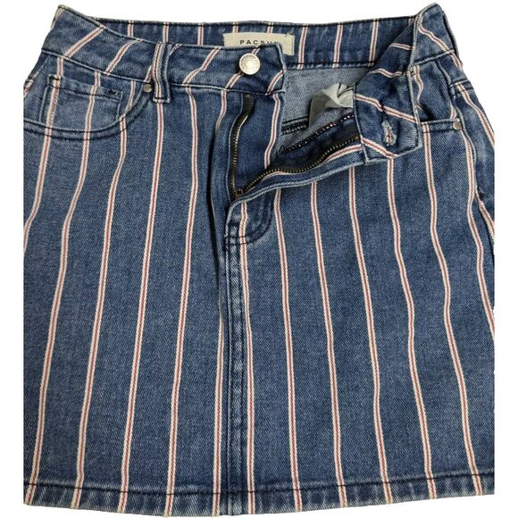 Pacsun Los Angeles Skirt Women Size 23 Mini Striped Pinstripe Red White & Blue - Picture 4 of 8
